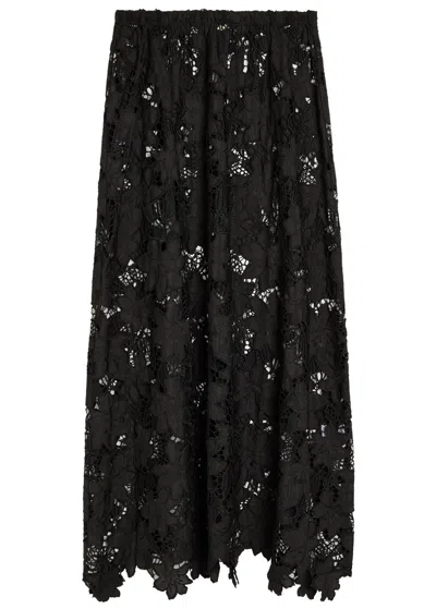 Solaqua Margaux Embroidered Guipure-lace Maxi Skirt In Black