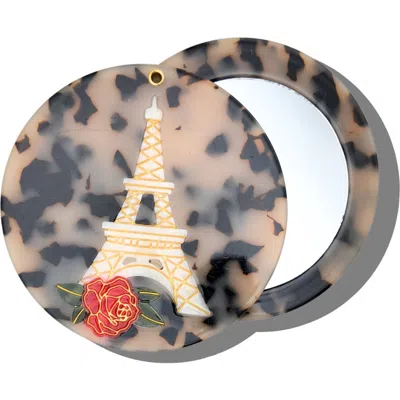Solar Eclipse Eiffel Tower Hand Painted Compact Mirror In Brown