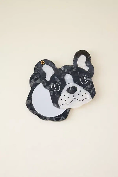 Solar Eclipse Frenchie Dog Compact Mirror In Black