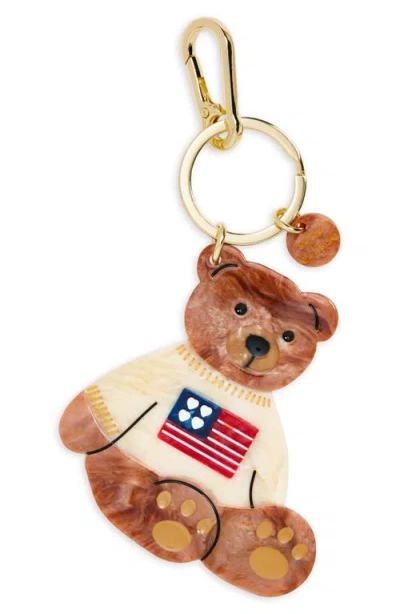 Solar Eclipse Hand Painted Americana Teddy Bear Key Chain Bag Charm In Gold