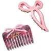 Solar Eclipse Hand Painted Bow Claw Clip & Comb Set In Pink