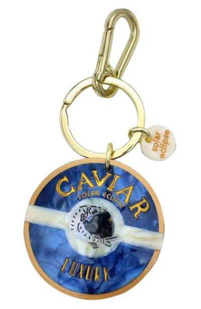 Solar Eclipse Hand Painted Caviar Key Chain Bag Charm In Blue