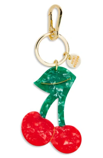 Solar Eclipse Hand Painted Cherry Key Chain Bag Charm In Red