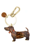 Solar Eclipse Hand Painted Dachshund Key Chain Bag Charm In Brown