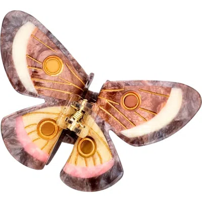 Solar Eclipse Hand Painted Emperor Silk Moth Claw Clip In Brown