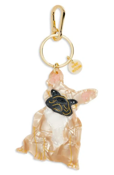 Solar Eclipse Hand Painted Frenchie Dog Key Chain Bag Charm In Gold
