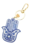 Solar Eclipse Hand Painted Hamsa Hand Key Chain Bag Charm In White
