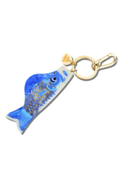 Solar Eclipse Hand Painted Japanese Carp Key Chain Bag Charm In Blue