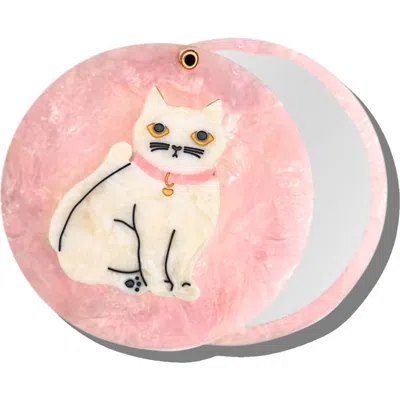 Solar Eclipse Hand Painted Kawaii Cat Compact Mirror In Pink