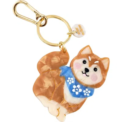 Solar Eclipse Hand Painted Lucky Dog Key Chain Bag Charm In Brown