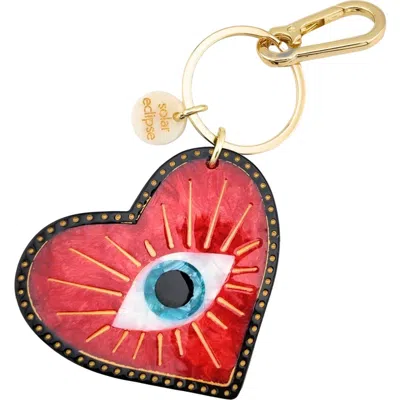 Solar Eclipse Hand Painted Lucky Eye Heart Key Chain Bag Charm In Red