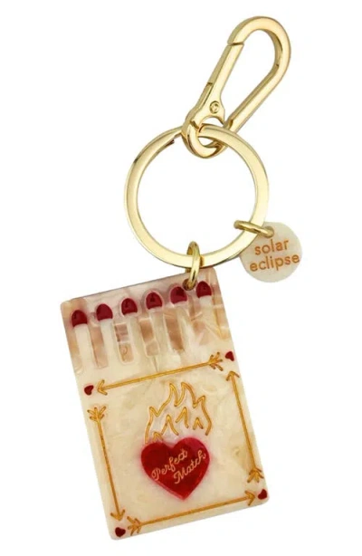 Solar Eclipse Hand Painted Matchbox Key Chain Bag Charm In Gold