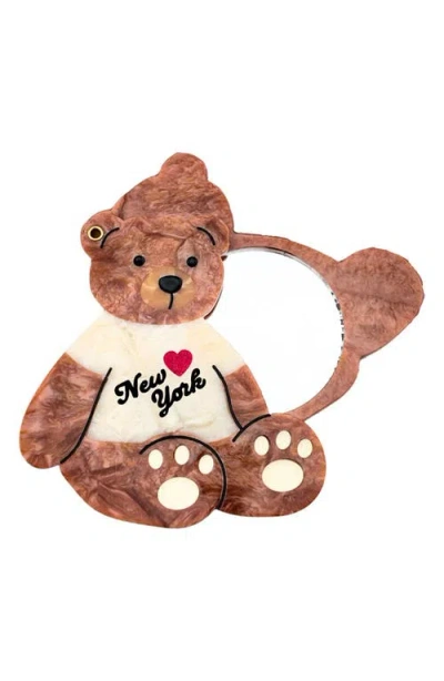 Solar Eclipse Hand Painted New York Teddy Bear Compact Mirror In Brown