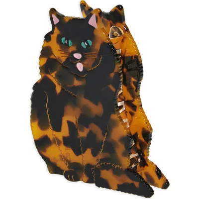 Solar Eclipse Hand-painted Persian Cat Claw Clip In Brown