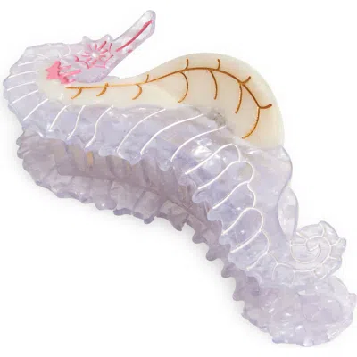 Solar Eclipse Hand-painted Seahorse Claw Hair Clip In White