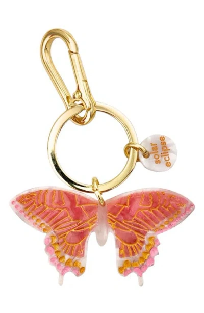 Solar Eclipse Hand Painted Swallowtail Key Chain Bag Charm In Gold