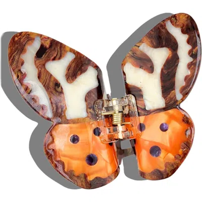 Solar Eclipse Hand-painted Tiger Moth Claw Hair Clip In Brown