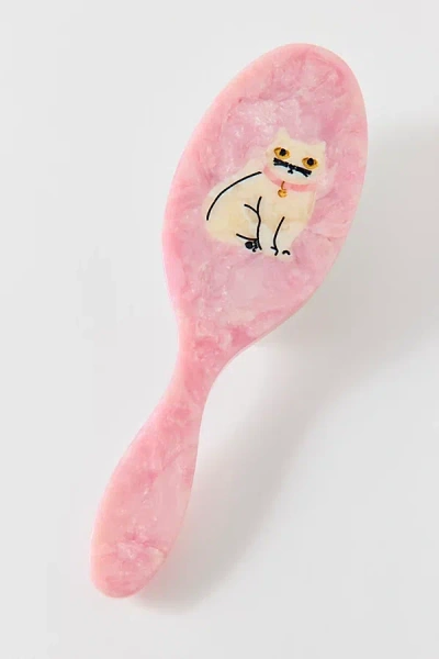 Solar Eclipse Hand-painted Amazing Hair Day Paddle Brush In Kawaii Cat At Urban Outfitters In Pink