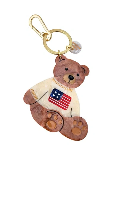 Solar Eclipse Hand-painted Americana Teddy Bear Bag Charm + Keychain In Neutral