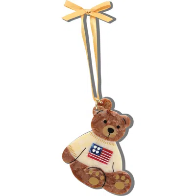 Solar Eclipse Hand-painted Americana Teddy Bear Ornament In Brown