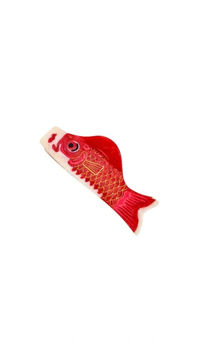 Solar Eclipse Hand-painted Carp Lantern Claw Hair Clip In Red