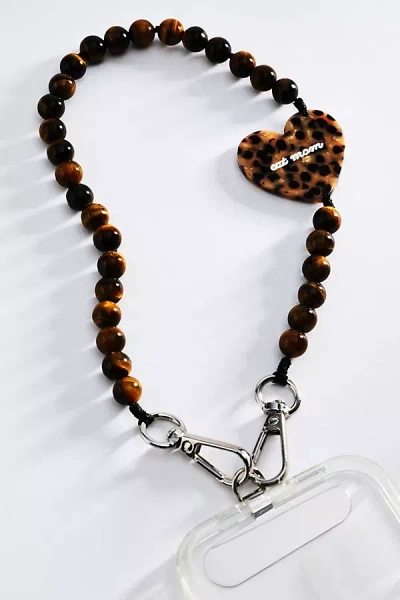 Solar Eclipse Hand-painted Charm Beaded Phone Chain In Brown