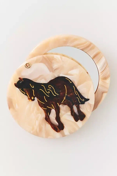 Solar Eclipse Handpainted Compact Mirror In Beige