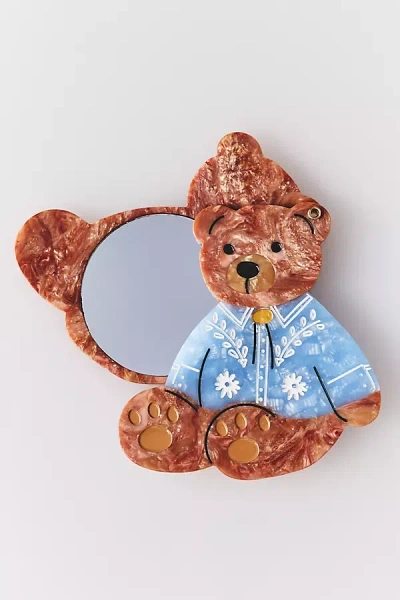 Solar Eclipse Handpainted Compact Mirror In Brown