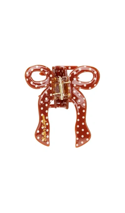 Solar Eclipse Hand-painted Coquette Bow Claw Hair Clip In Brown Polka Dot