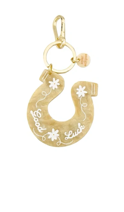 Solar Eclipse Hand-painted Good Luck Horseshoe Bag Charm & Keychain In Red