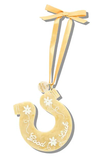 Solar Eclipse Hand-painted Good Luck Horseshoe Ornament In Beige