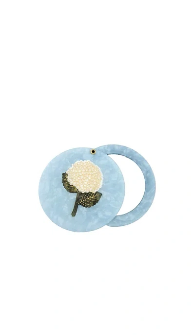 Solar Eclipse Hand-painted Hydrangea Compact Mirror In Blue