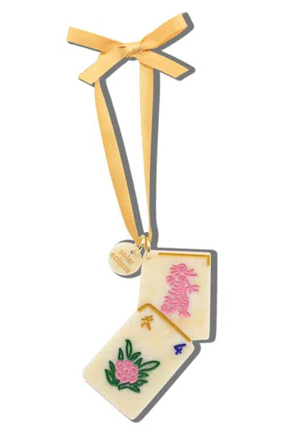 Solar Eclipse Hand-painted Lucky Mahjong Ornament In Cream