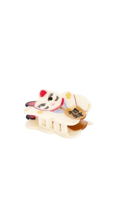 Solar Eclipse Hand-painted Maneki-neko Cat Claw Hair Clip In Good Fortune