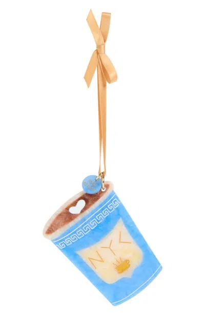 Solar Eclipse Hand-painted Nyc Coffee Ornament In Blue