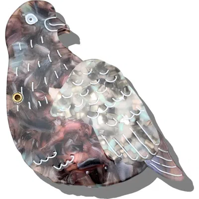 Solar Eclipse Hand-painted Pigeon Compact Mirror In Gray
