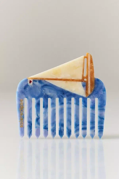 Solar Eclipse Handpainted Pocket Comb In Blue