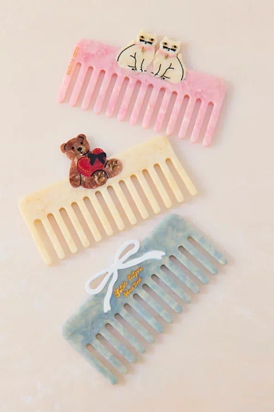 Solar Eclipse Hand-painted Pocket Hair Comb In Baby Blue Bow At Urban Outfitters In Multi