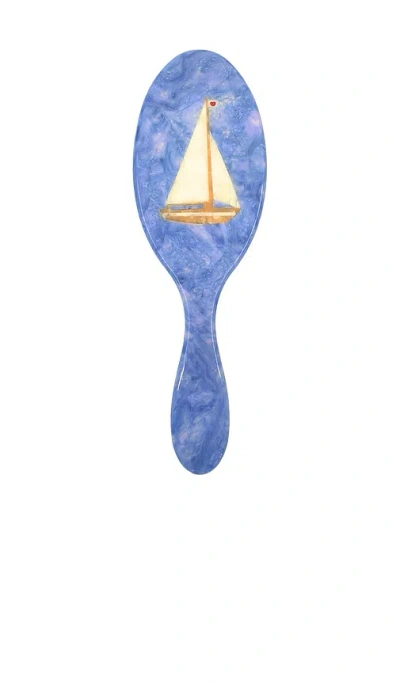 Solar Eclipse Hand-painted Sail Boat Amazing Hair Day Brush In Blue