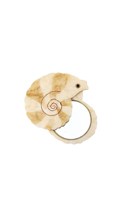 Solar Eclipse Hand-painted Spiral Shell Compact Mirror In Gold