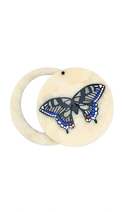Solar Eclipse Hand-painted Swallowtail Compact Mirror In Cream