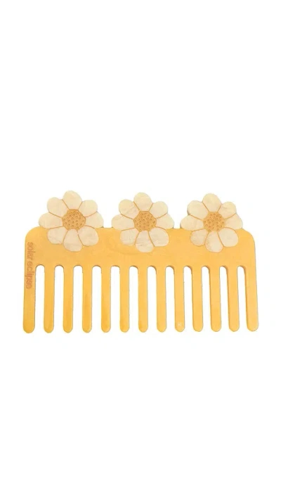 Solar Eclipse Hand-painted Vintage Daisy Detangling Wide Tooth Hair Comb In Yellow