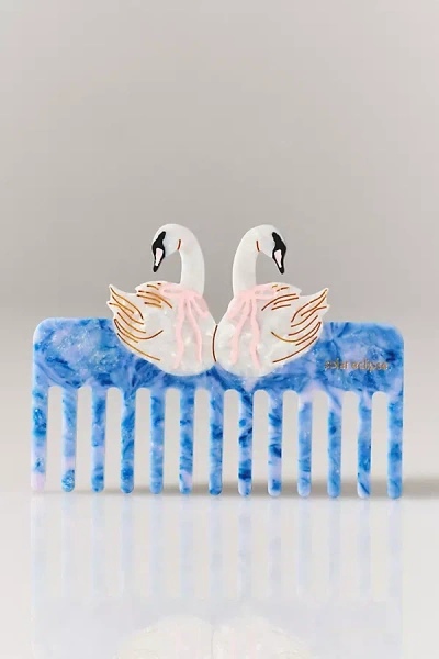 Solar Eclipse Handpainted Wide Tooth Comb In Blue