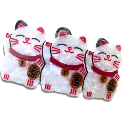 Solar Eclipse Lucky Cats French Barrette In White