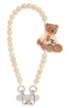 Solar Eclipse Mama Bear Beaded Phone Wrist Strap In Cream