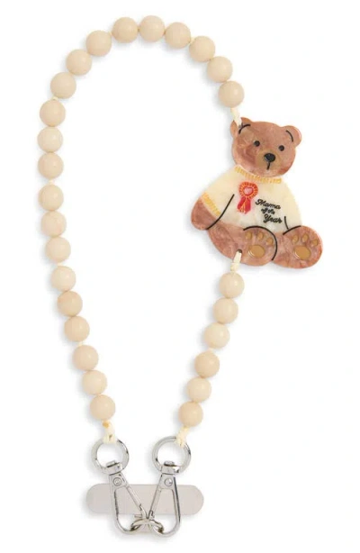 Solar Eclipse Mama Bear Beaded Phone Wrist Strap In Cream