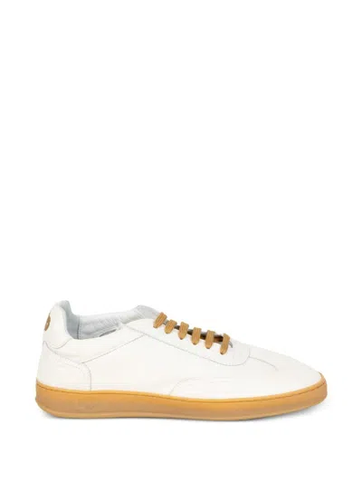 Soldini 80 Sneakers Vieste In Pelle Bianca E Dettagli Cuoio  In Blue