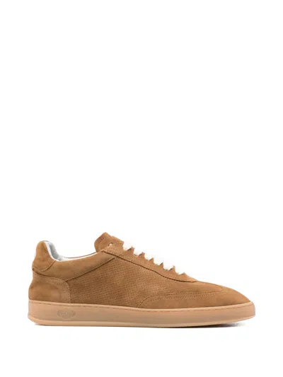 Soldini80 Akira Perforated Suede Sneakers In Brown