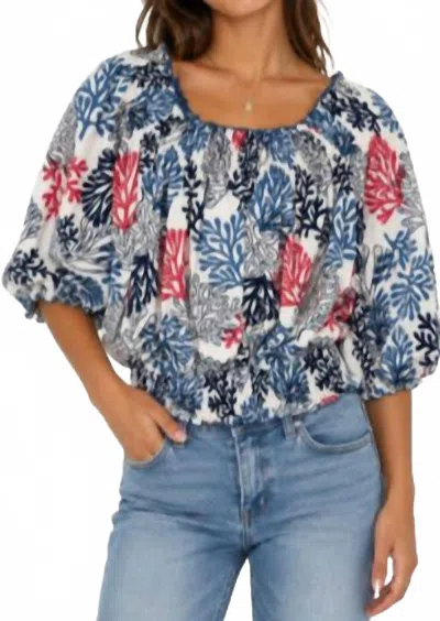 Sole Leah Off Shoulder Blouse In Coral/white In Blue