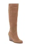 Sole Society Women's Prony Suede Leather Wedge Tall Boots In Beige In Sand